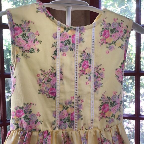 LAURA ASHLEY YELLOW FLORAL SLEEVELESS COTTON DRESS SCALLOP HEM FLOWER GIRL 6X - Picture 9 of 15